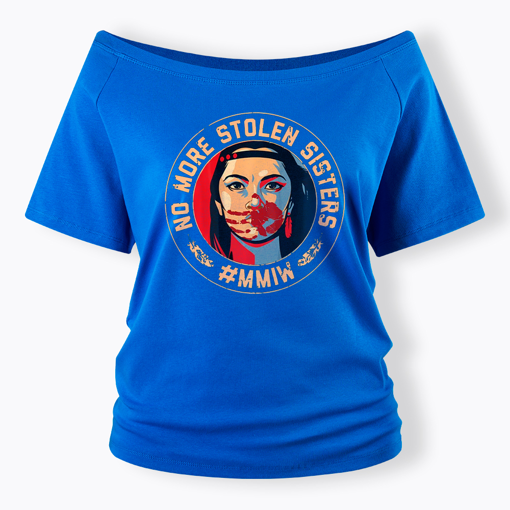 MMIW No More Stolen Sisters Indigenous Red Hand Off Shoulder T-Shirt