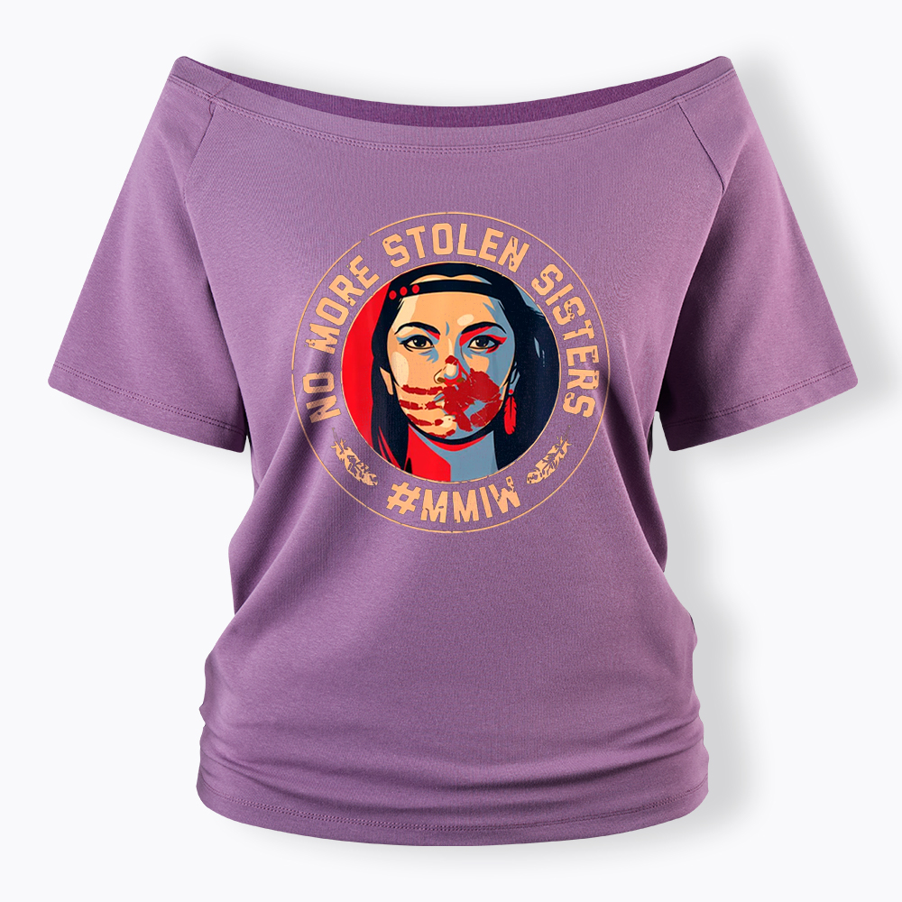 MMIW No More Stolen Sisters Indigenous Red Hand Off Shoulder T-Shirt