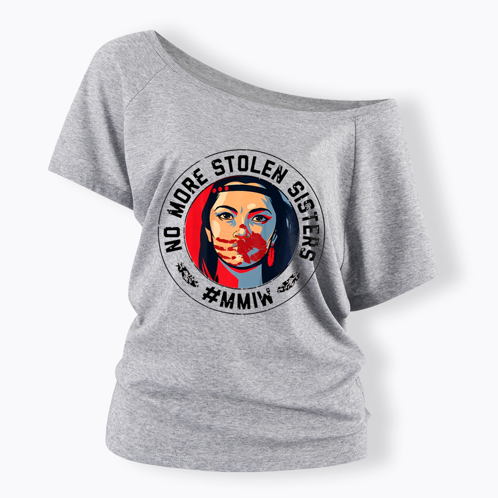 MMIW No More Stolen Sisters Indigenous Red Hand Off Shoulder T-Shirt