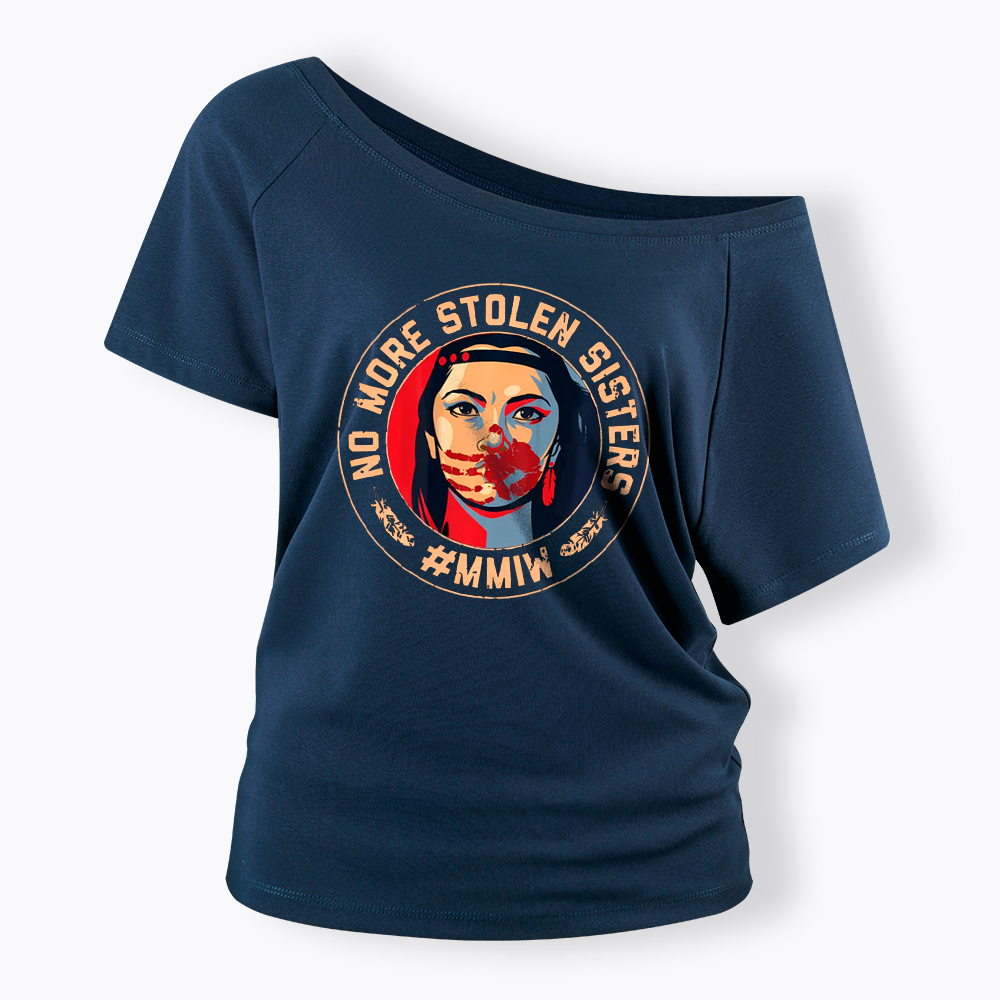 MMIW No More Stolen Sisters Indigenous Red Hand Off Shoulder T-Shirt