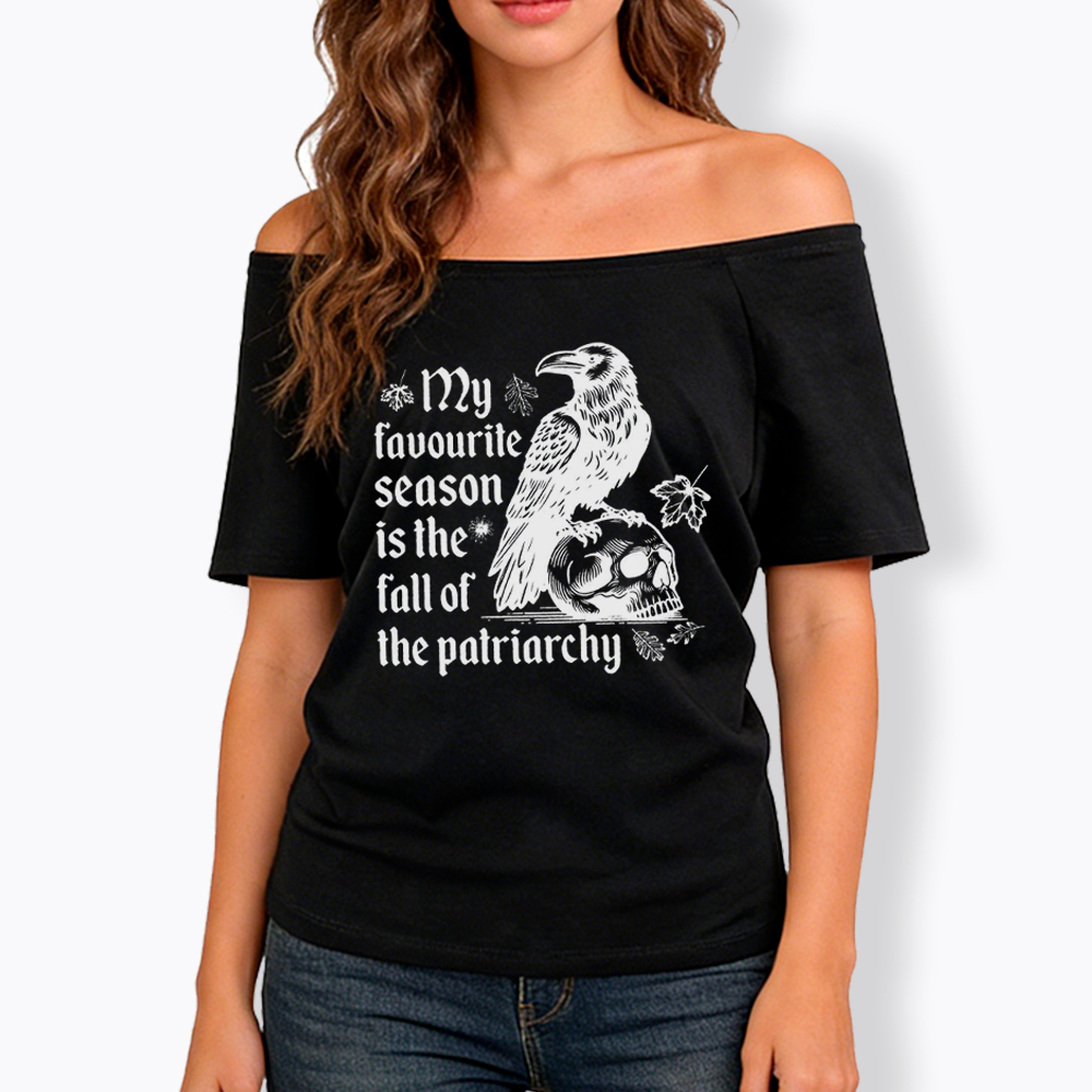 Fall of Patriarchy Skull Feminist Off Shoulder T-Shirt