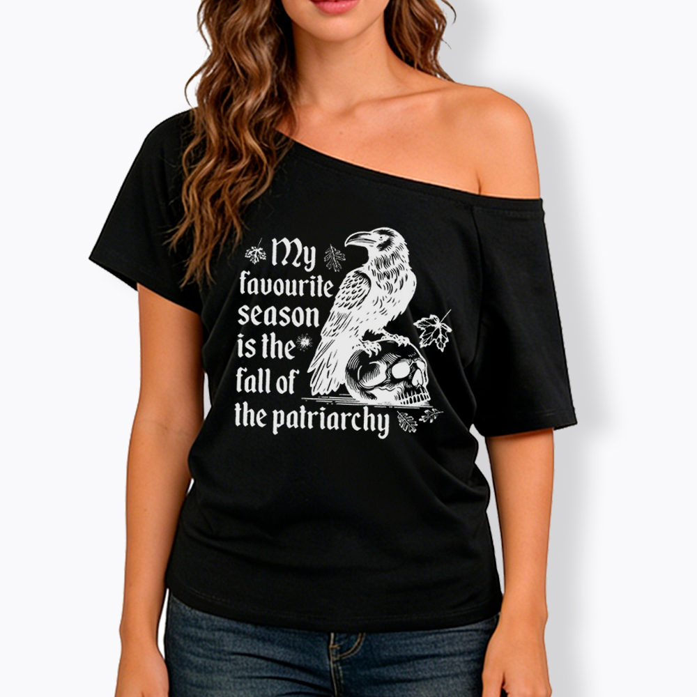 Fall of Patriarchy Skull Feminist Off Shoulder T-Shirt