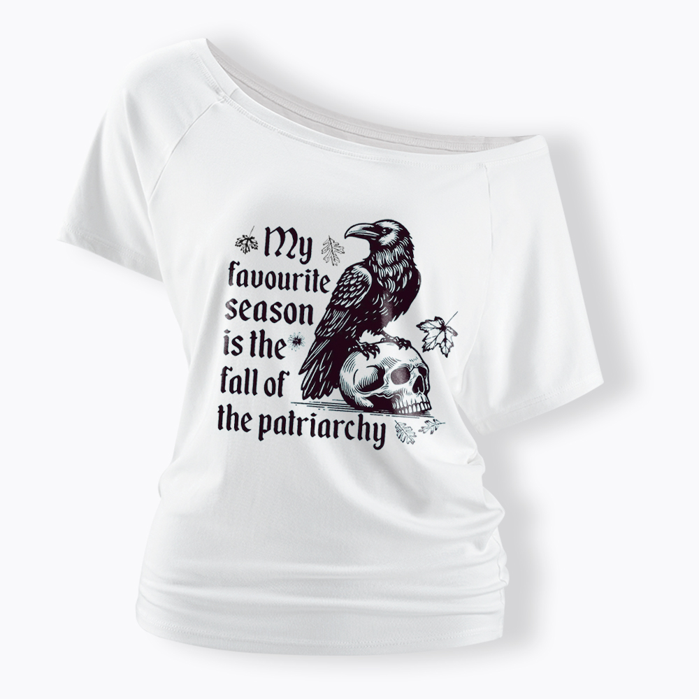 Fall of Patriarchy Skull Feminist Off Shoulder T-Shirt