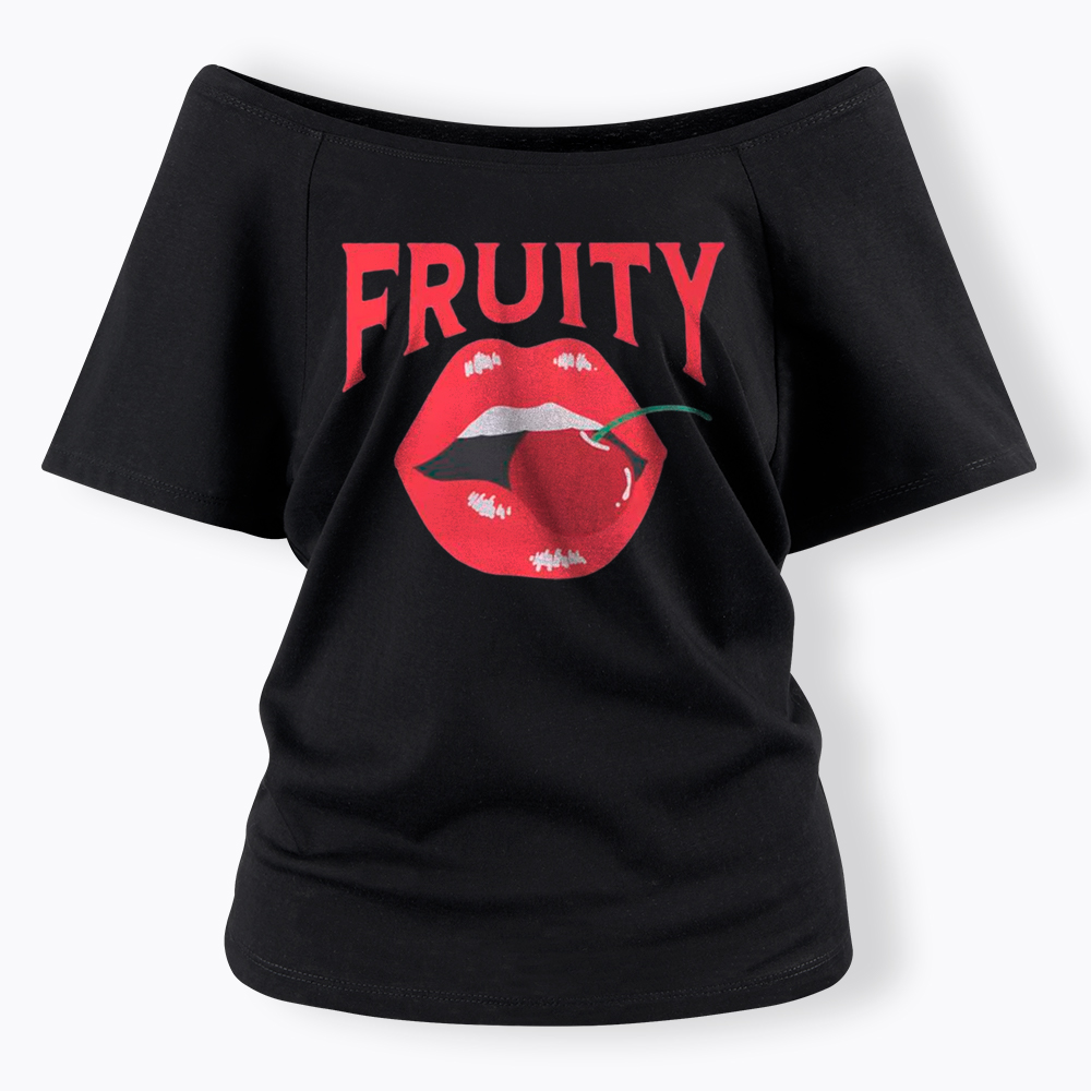 Fruity Lips Red Cherry Off Shoulder T-Shirt