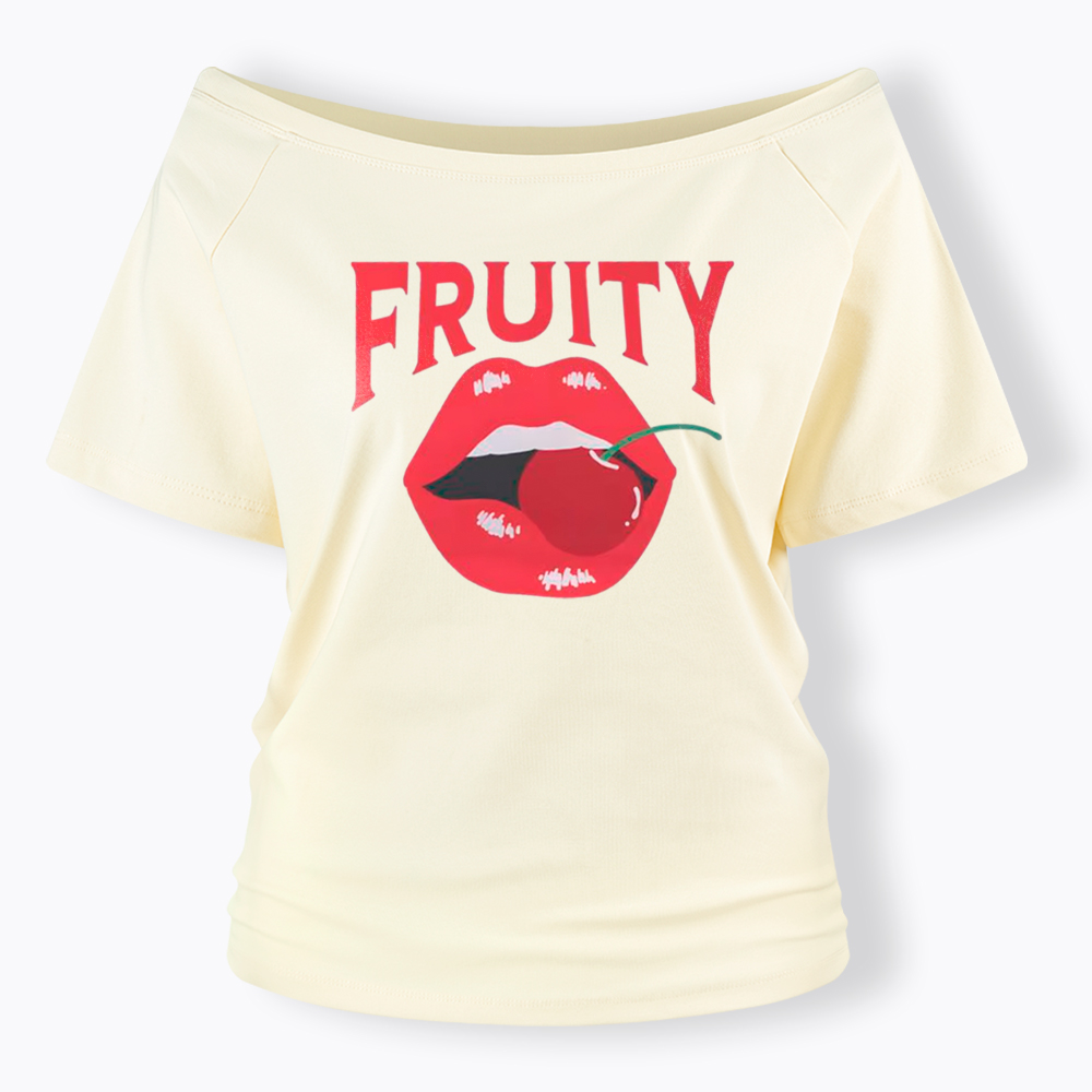 Fruity Lips Red Cherry Off Shoulder T-Shirt