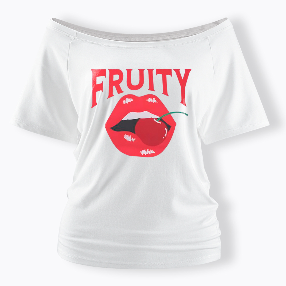 Fruity Lips Red Cherry Off Shoulder T-Shirt