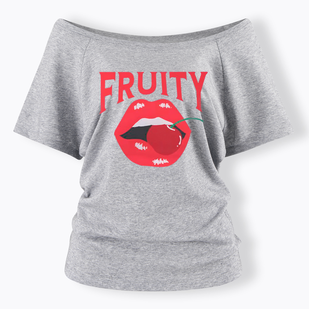 Fruity Lips Red Cherry Off Shoulder T-Shirt