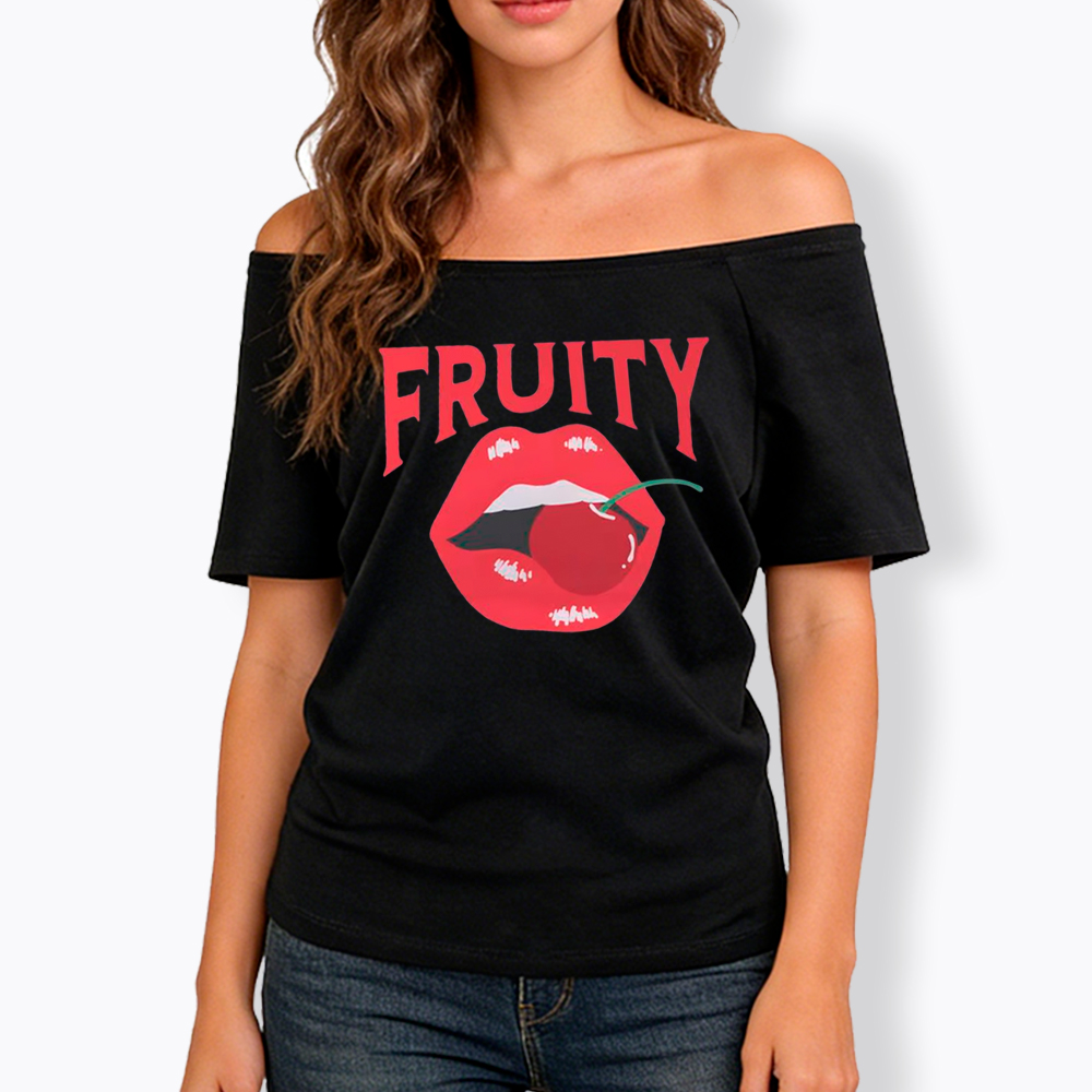 Fruity Lips Red Cherry Off Shoulder T-Shirt