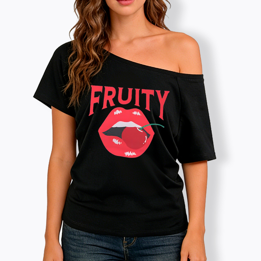Fruity Lips Red Cherry Off Shoulder T-Shirt