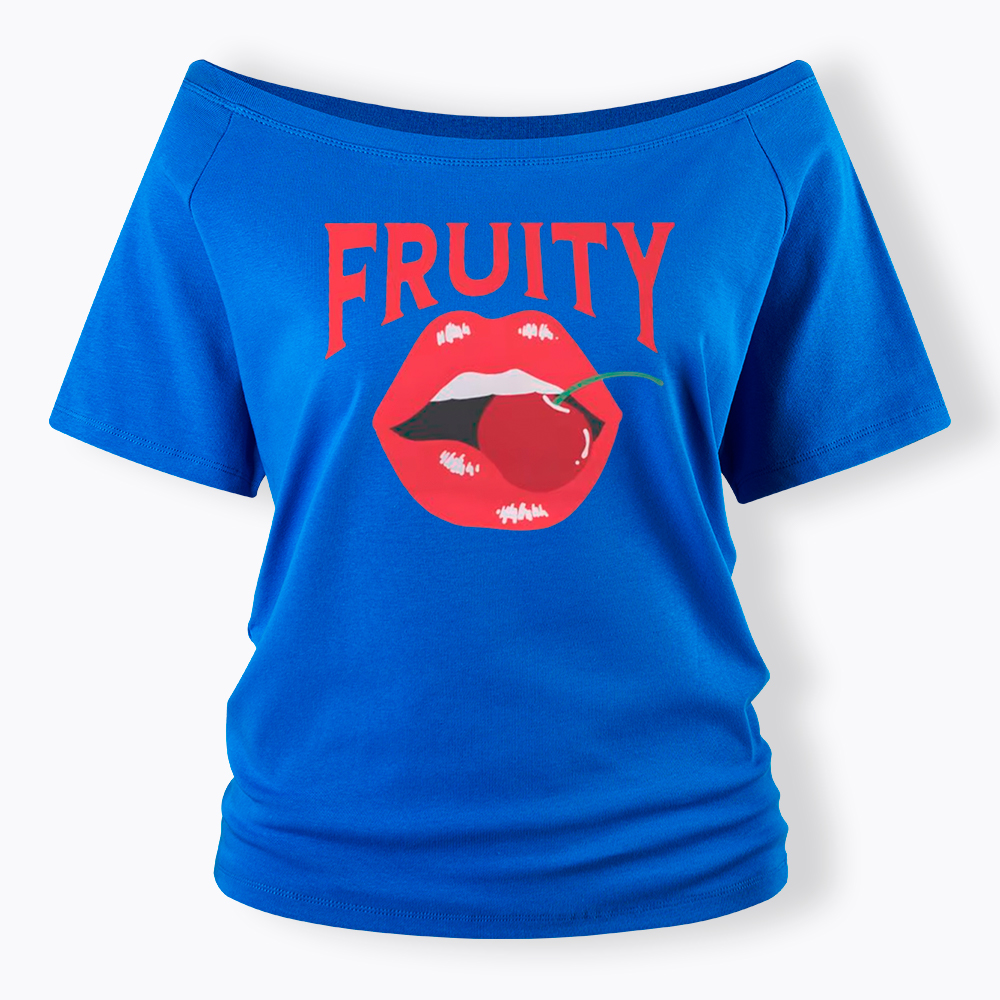 Fruity Lips Red Cherry Off Shoulder T-Shirt