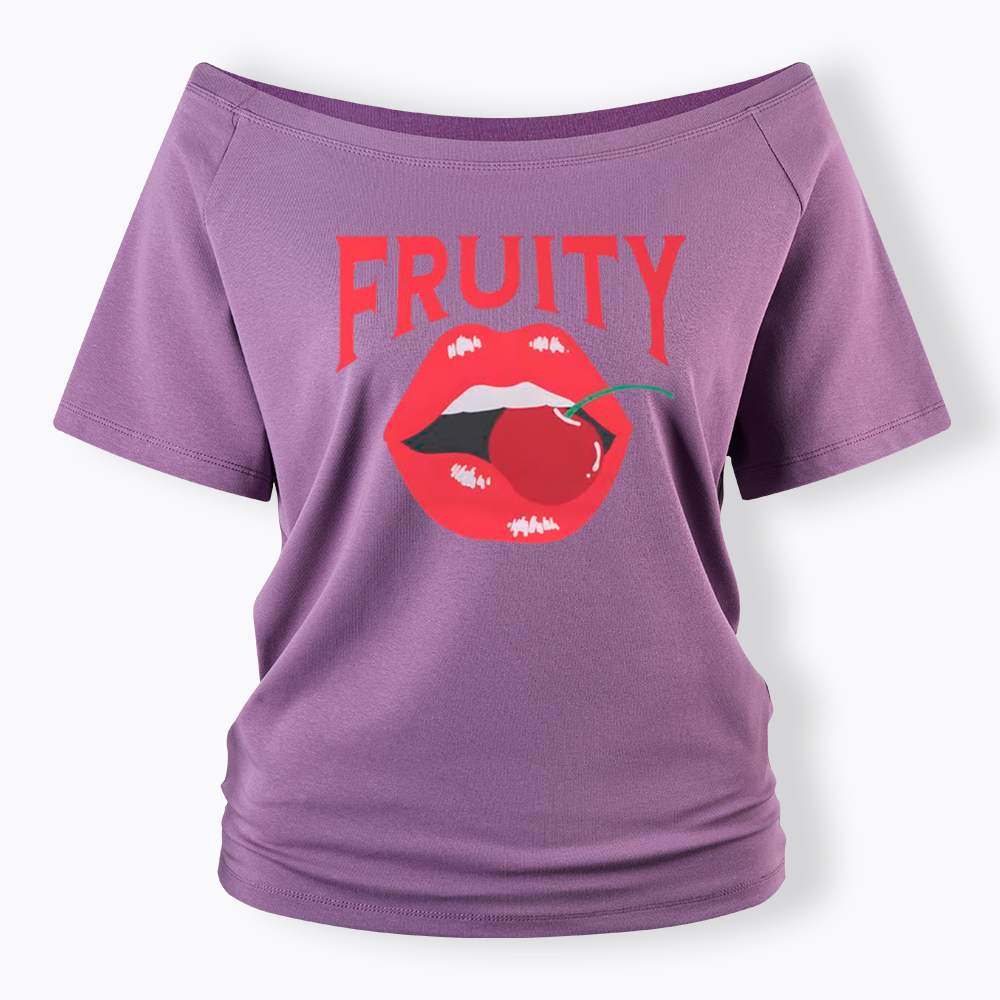 Fruity Lips Red Cherry Off Shoulder T-Shirt