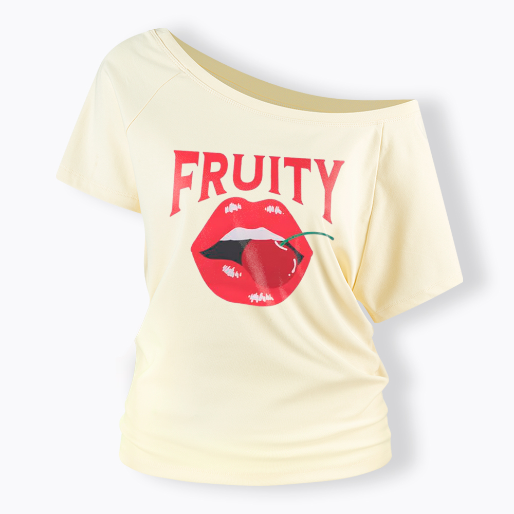 Fruity Lips Red Cherry Off Shoulder T-Shirt