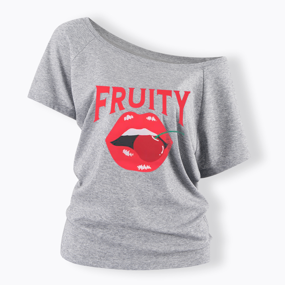 Fruity Lips Red Cherry Off Shoulder T-Shirt