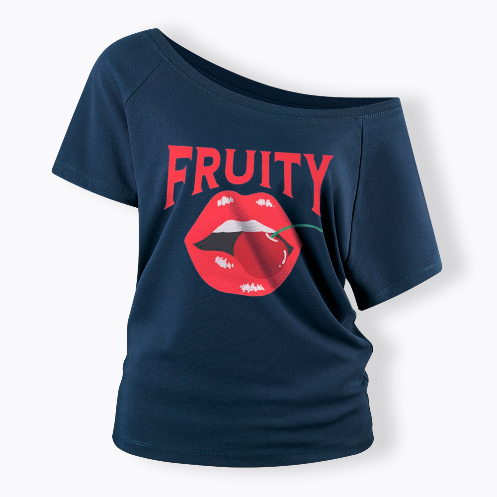 Fruity Lips Red Cherry Off Shoulder T-Shirt