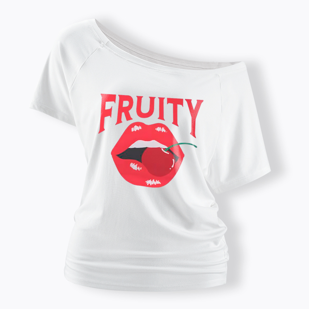 Fruity Lips Red Cherry Off Shoulder T-Shirt