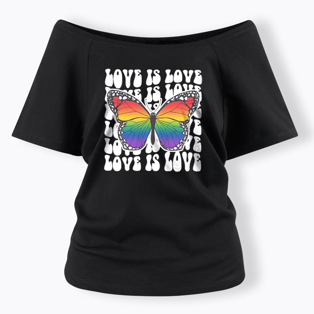 Rainbow Butterfly Off Shoulder T-shirt