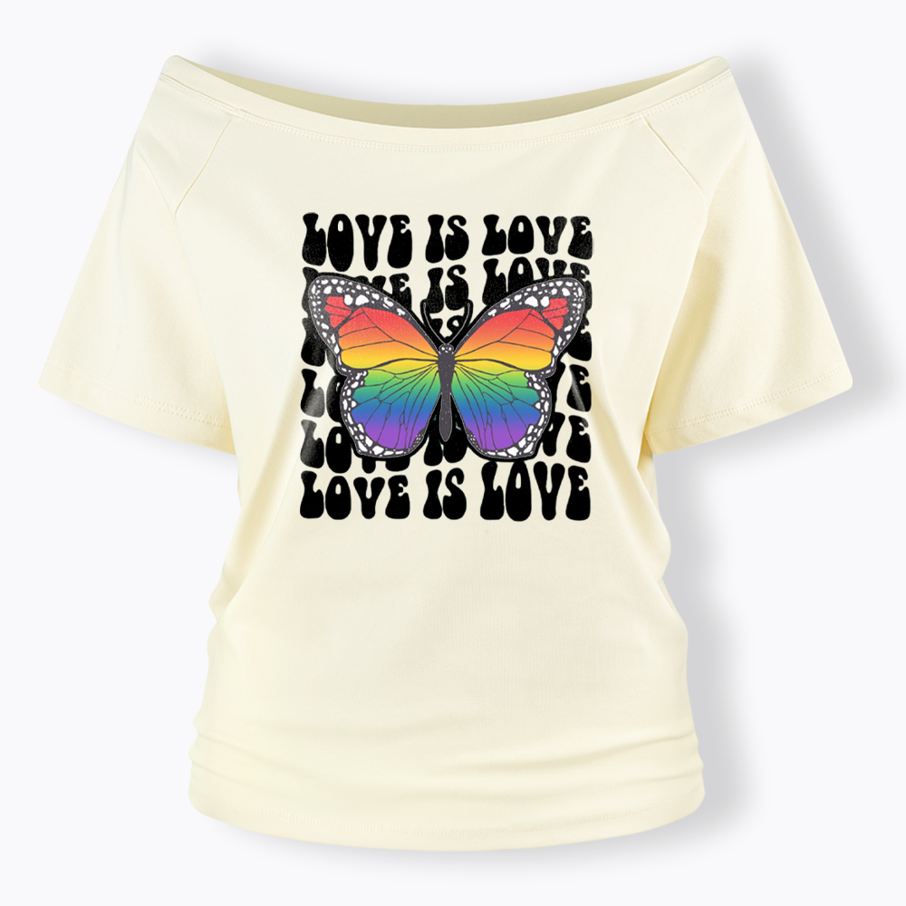 Rainbow Butterfly Off Shoulder T-shirt
