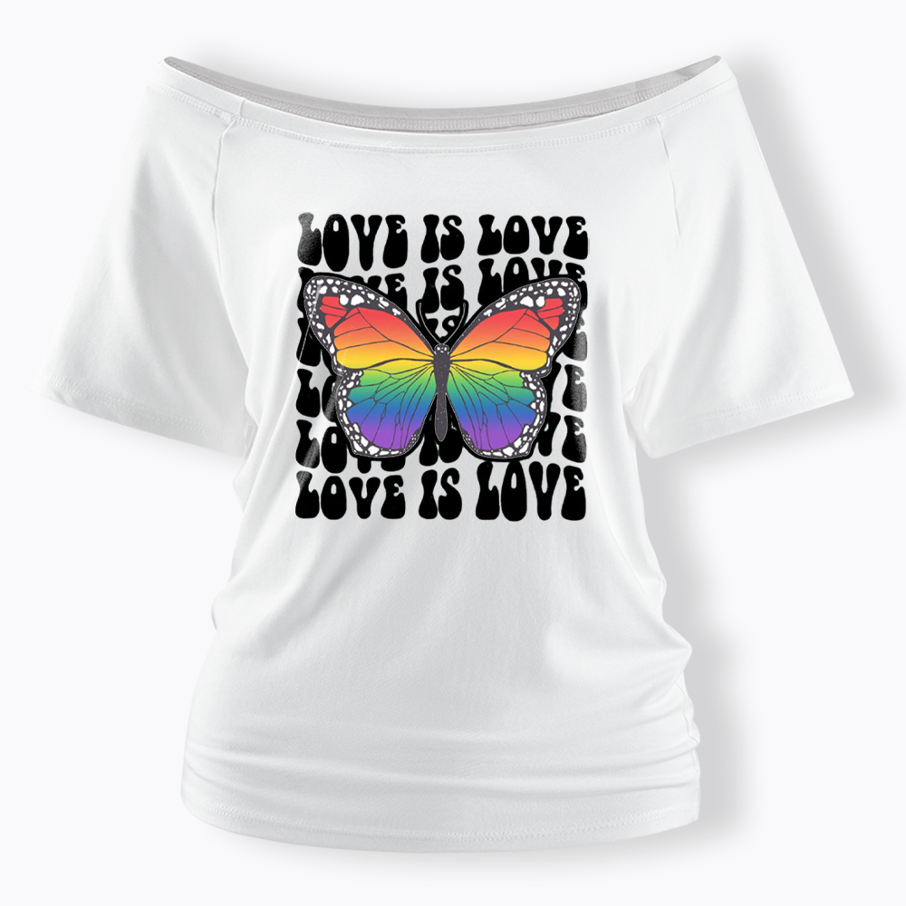 Rainbow Butterfly Off Shoulder T-shirt
