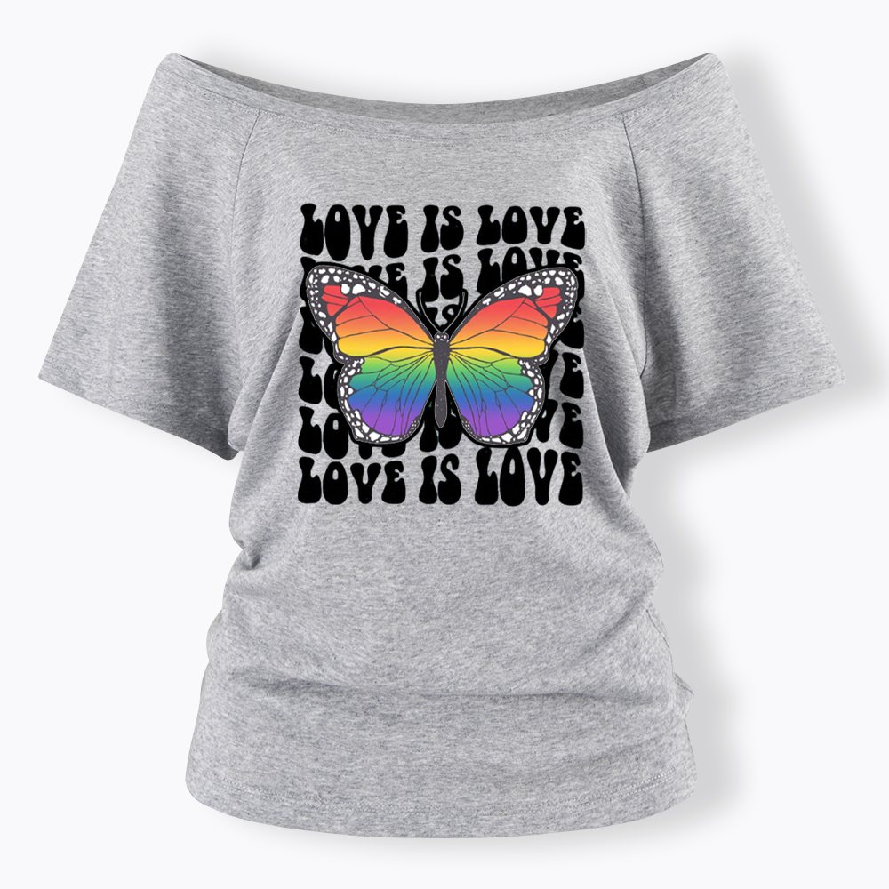 Rainbow Butterfly Off Shoulder T-shirt