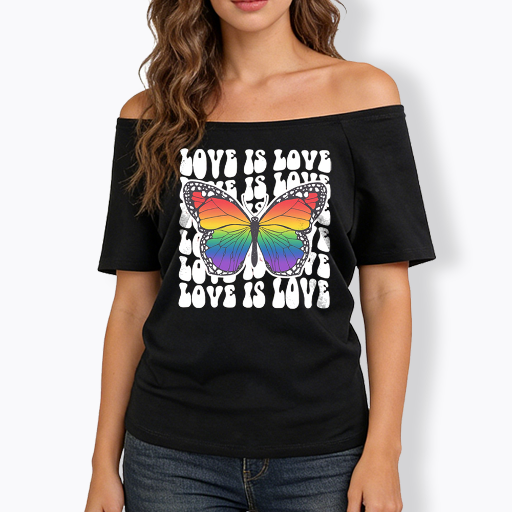 Rainbow Butterfly Off Shoulder T-shirt
