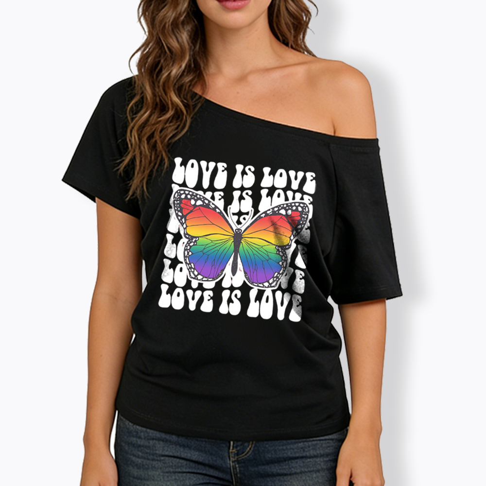 Rainbow Butterfly Off Shoulder T-shirt