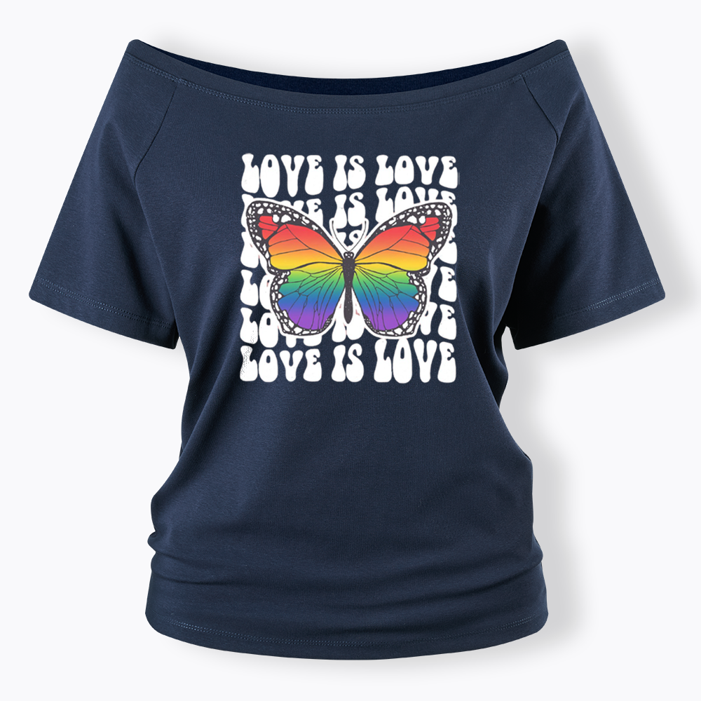Rainbow Butterfly Off Shoulder T-shirt