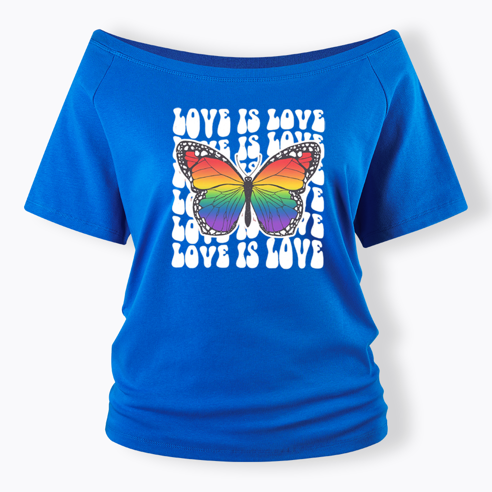 Rainbow Butterfly Off Shoulder T-shirt