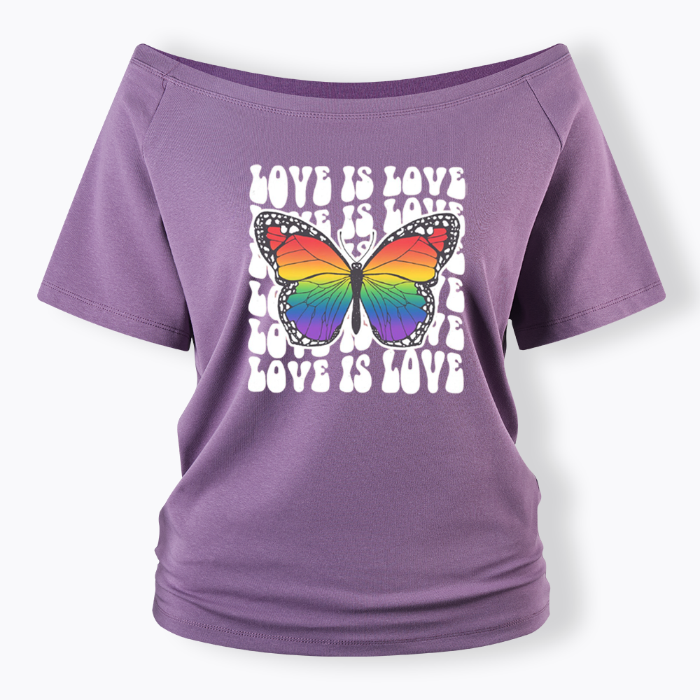 Rainbow Butterfly Off Shoulder T-shirt