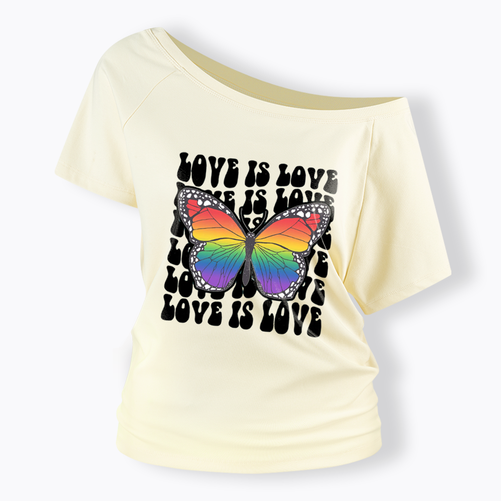 Rainbow Butterfly Off Shoulder T-shirt