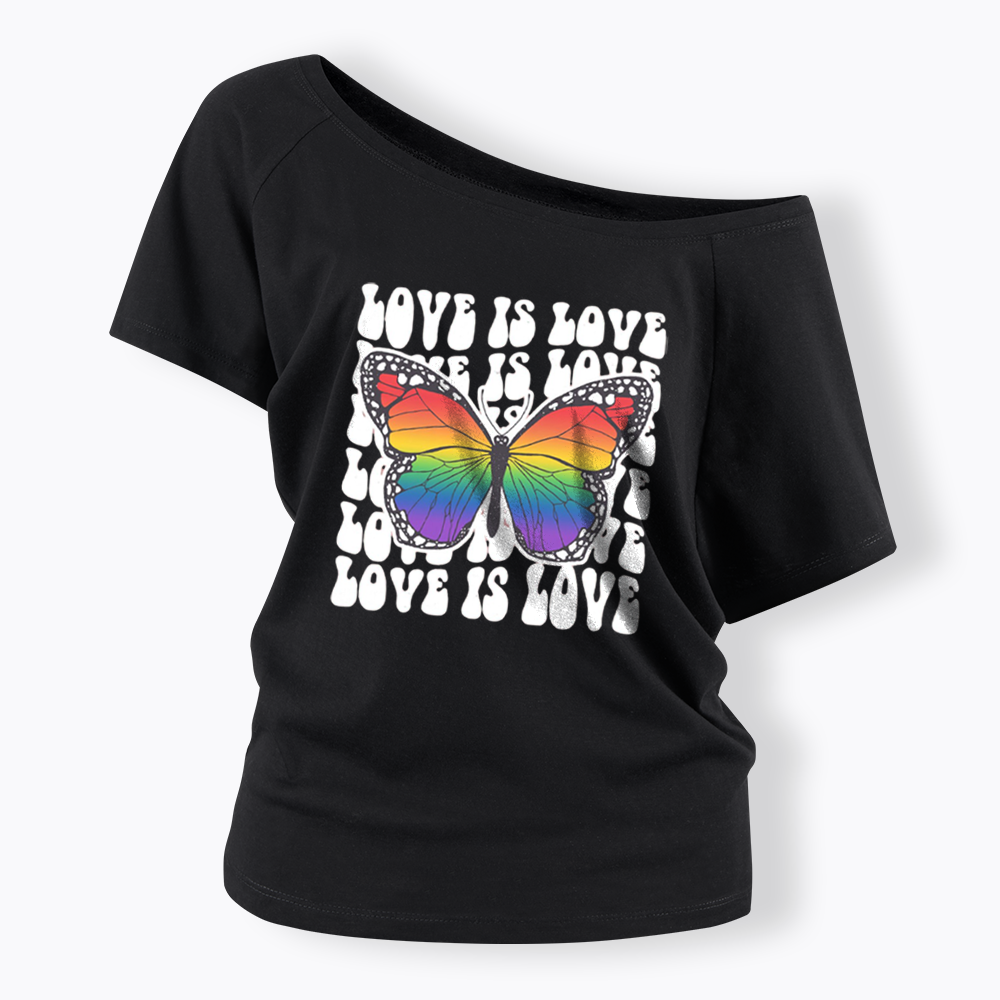 Rainbow Butterfly Off Shoulder T-shirt