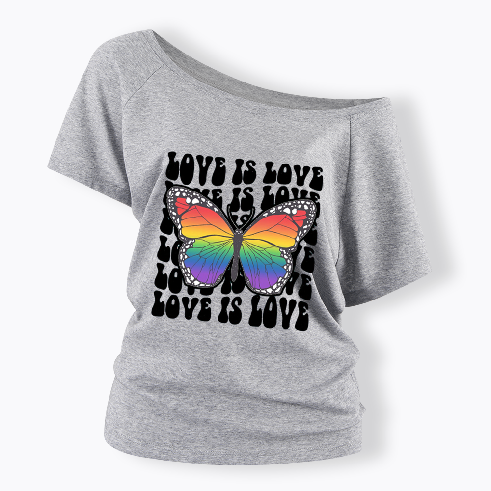 Rainbow Butterfly Off Shoulder T-shirt