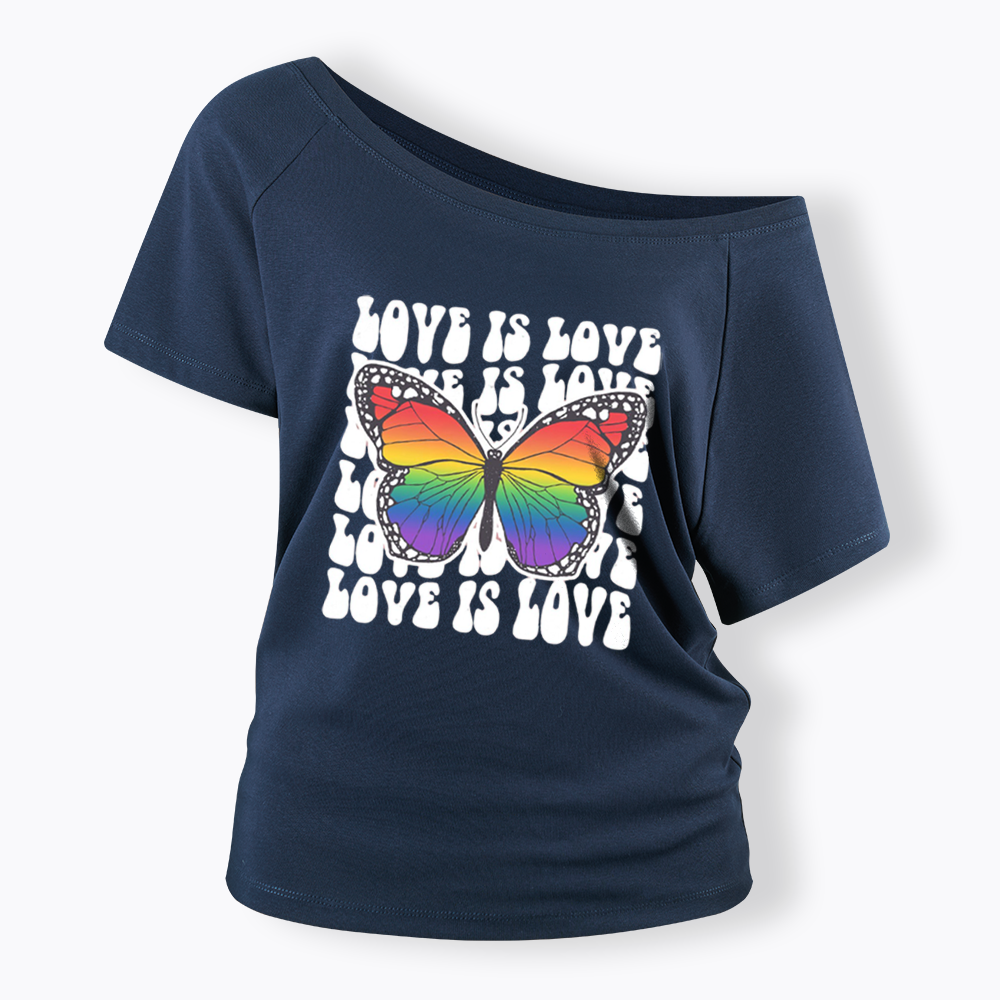 Rainbow Butterfly Off Shoulder T-shirt