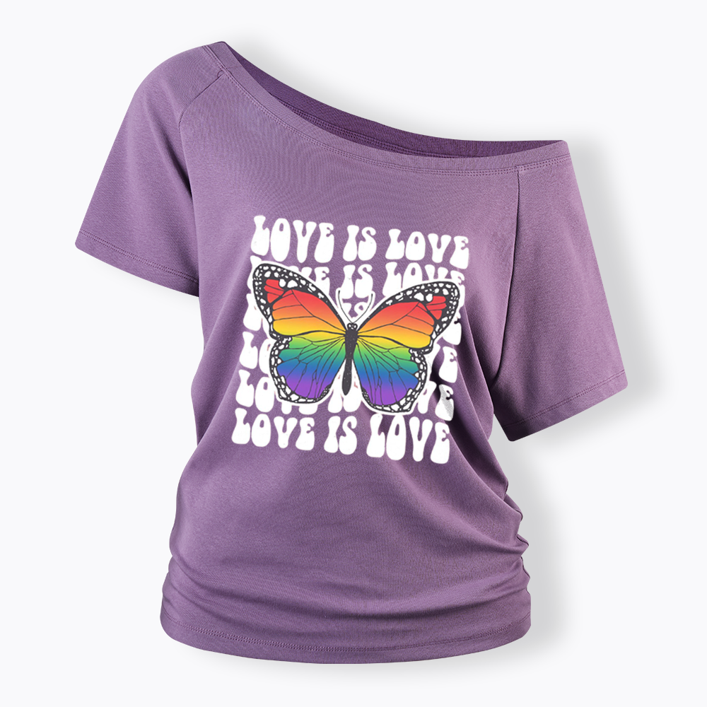 Rainbow Butterfly Off Shoulder T-shirt