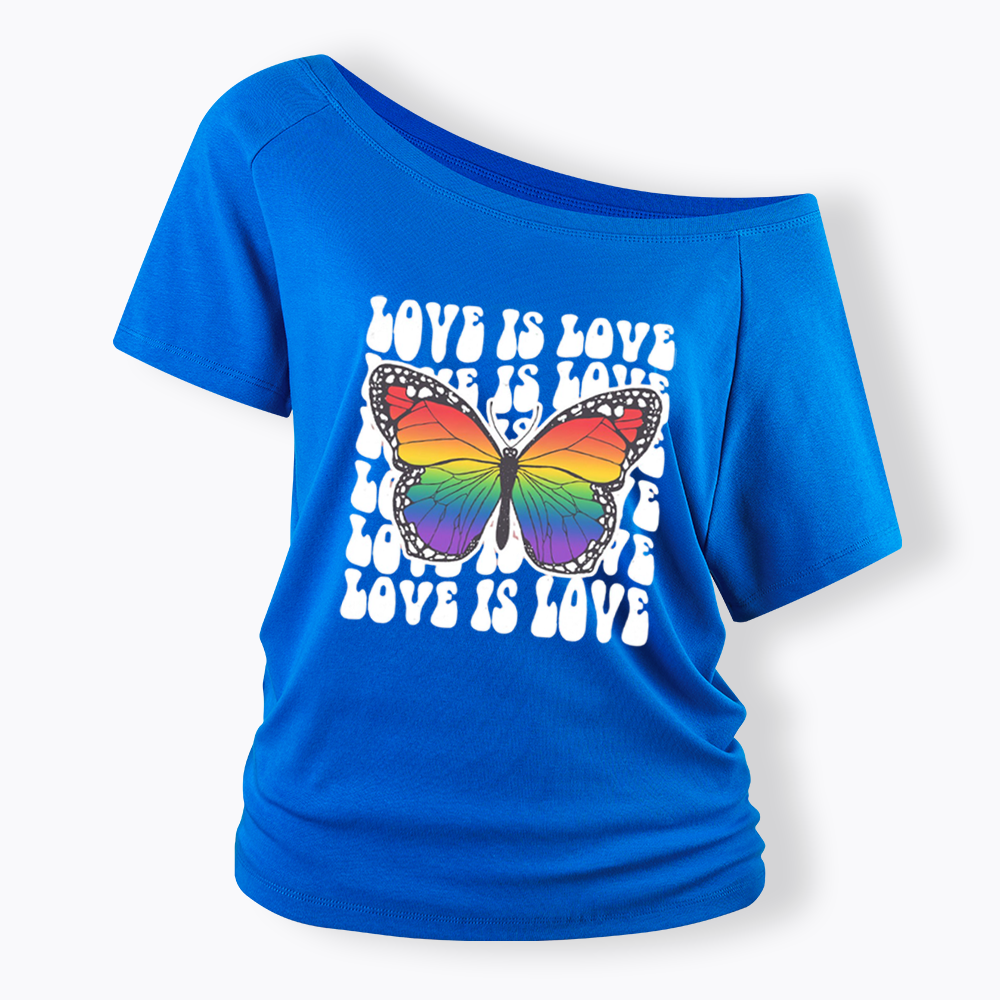 Rainbow Butterfly Off Shoulder T-shirt