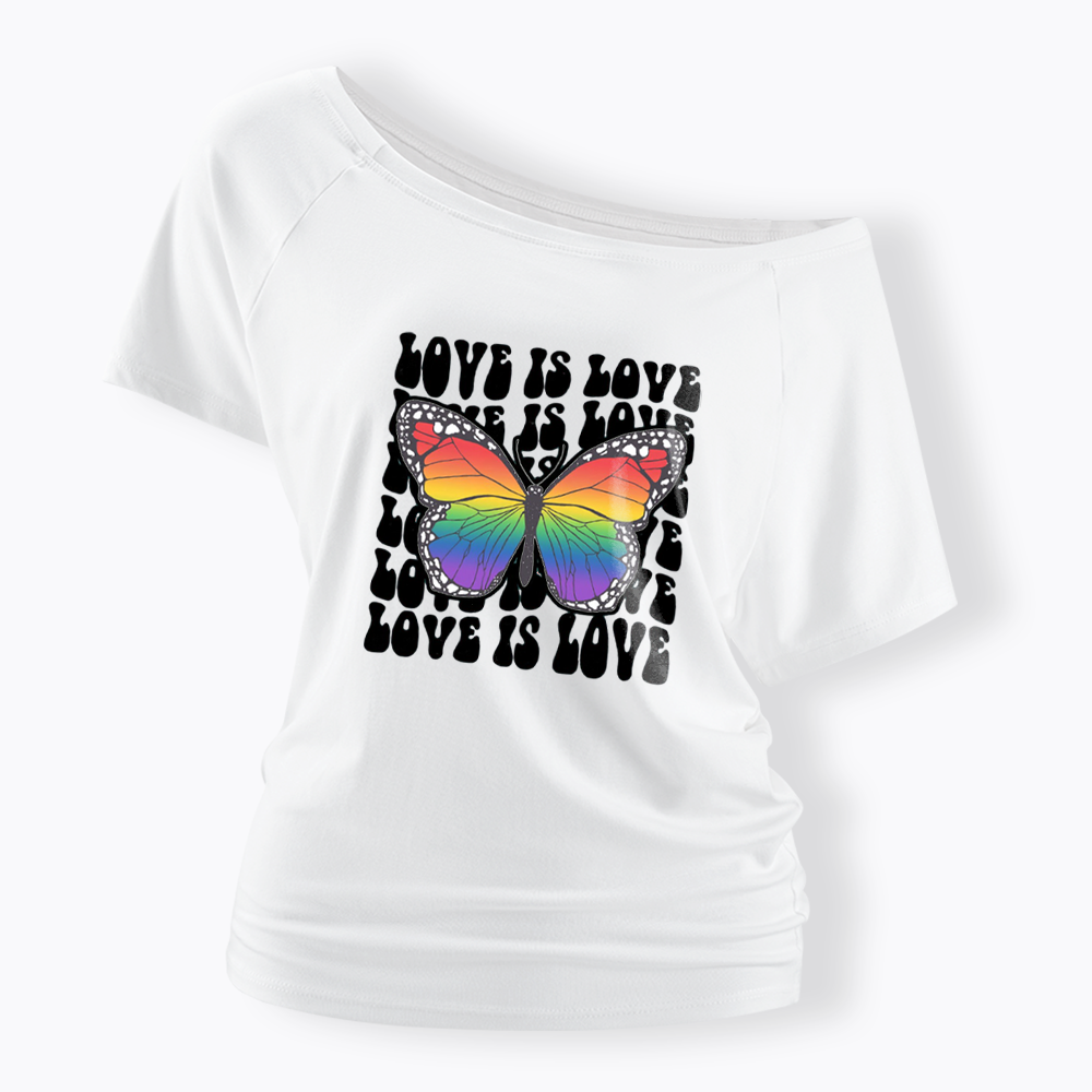 Rainbow Butterfly Off Shoulder T-shirt