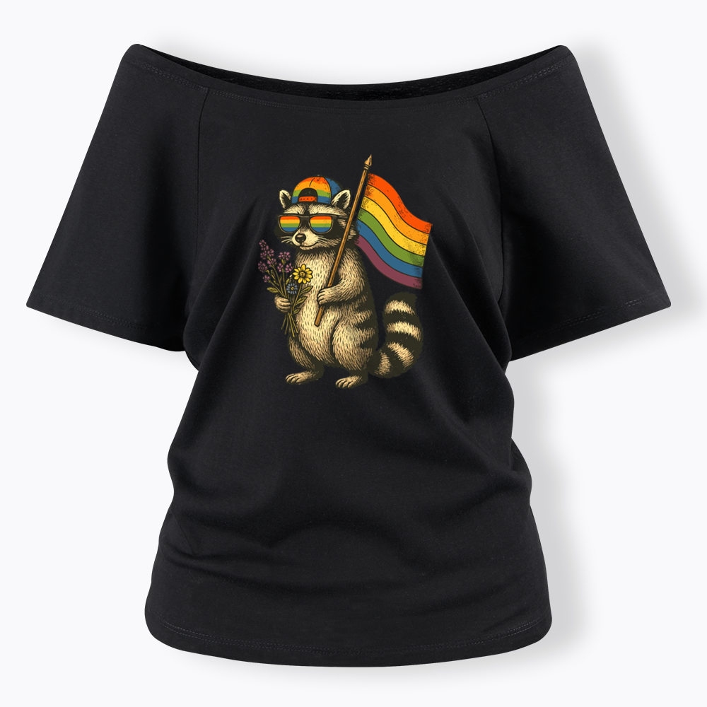Raccoon Gay Pride Off Shoulder T-shirt