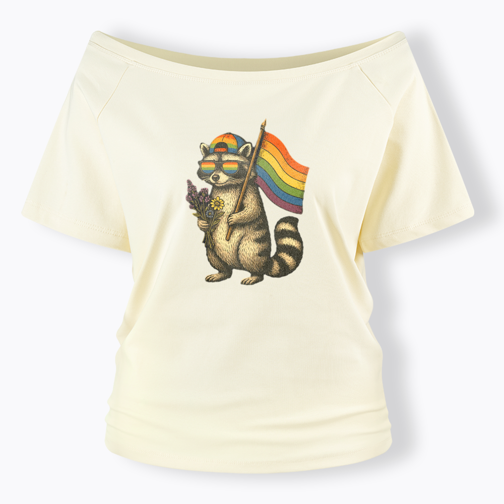Raccoon Gay Pride Off Shoulder T-shirt