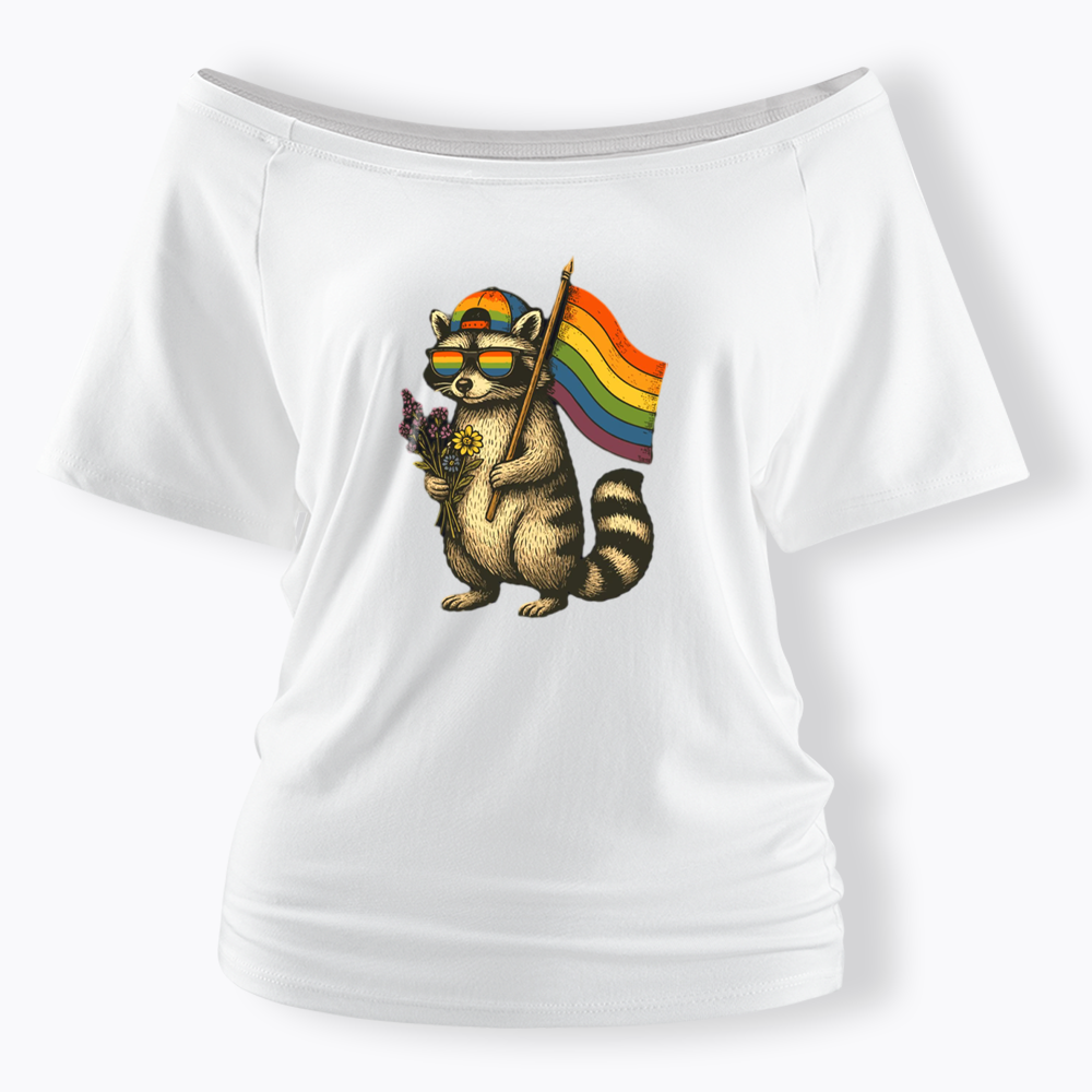Raccoon Gay Pride Off Shoulder T-shirt