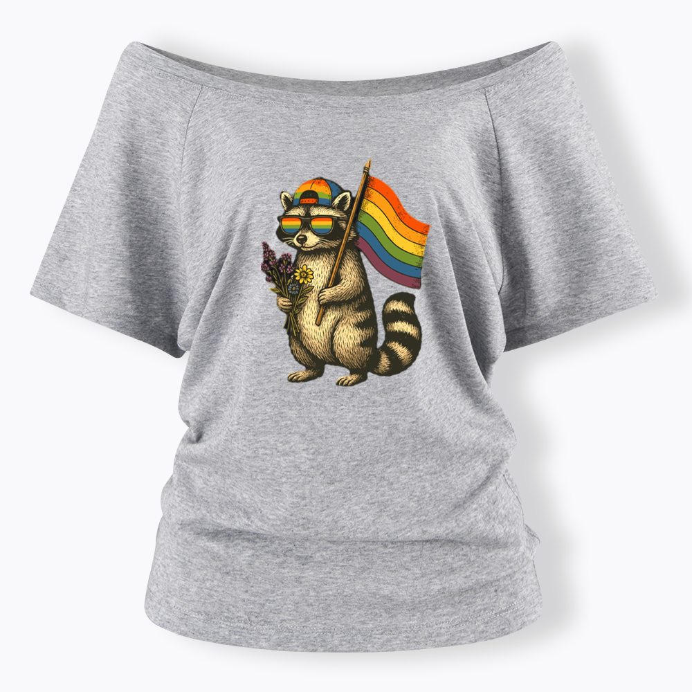 Raccoon Gay Pride Off Shoulder T-shirt