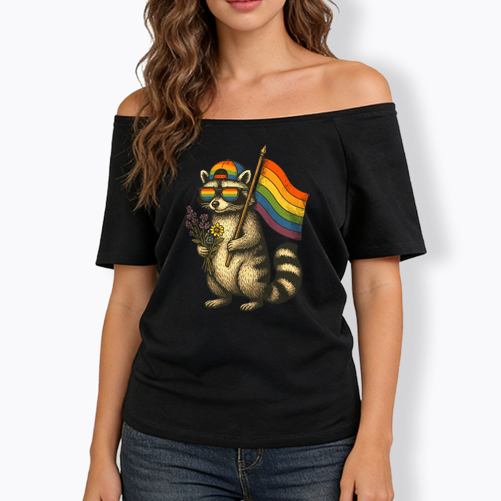 Raccoon Gay Pride Off Shoulder T-shirt