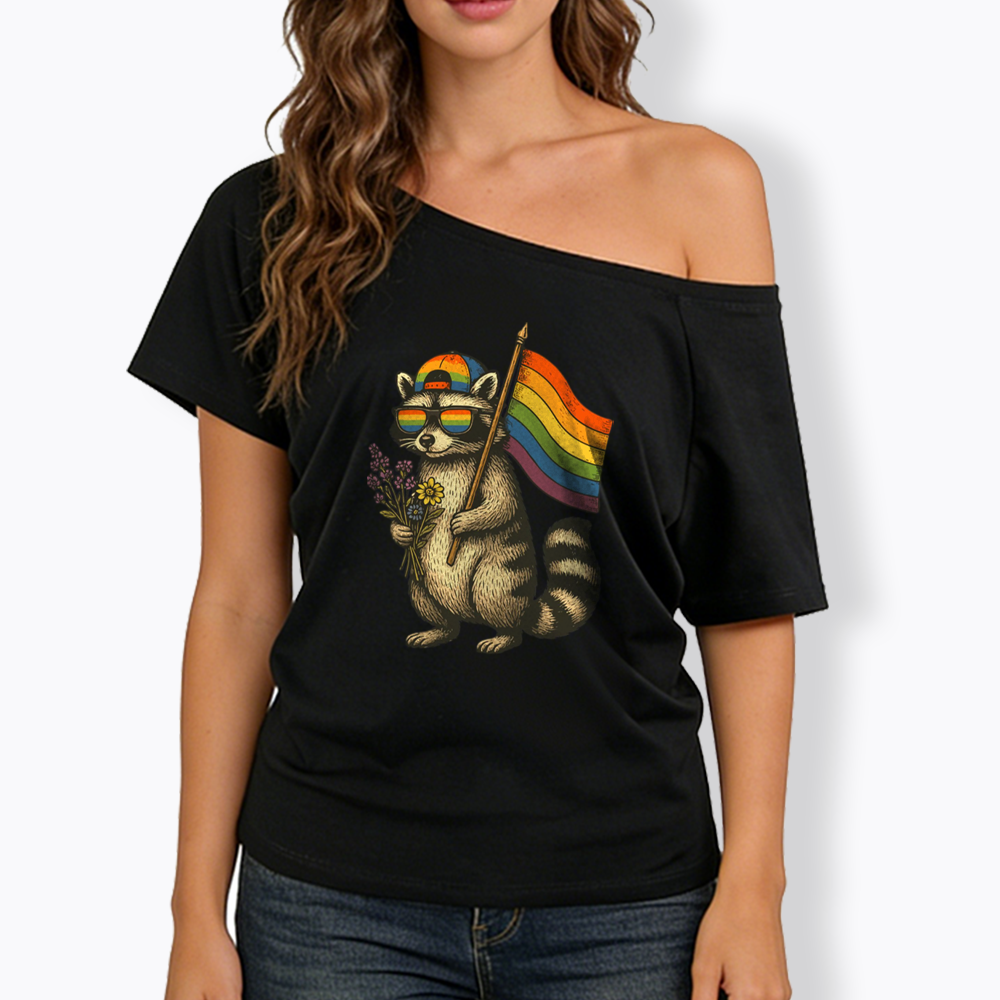 Raccoon Gay Pride Off Shoulder T-shirt