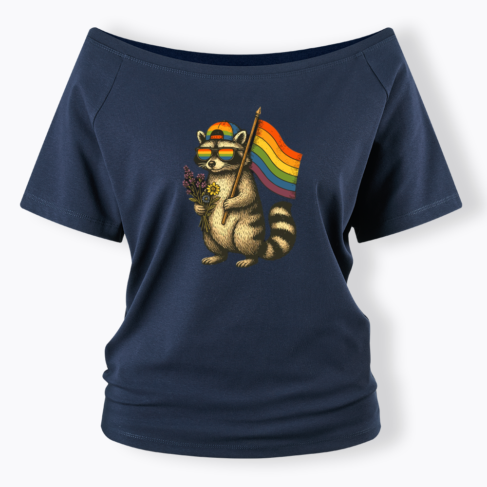 Raccoon Gay Pride Off Shoulder T-shirt