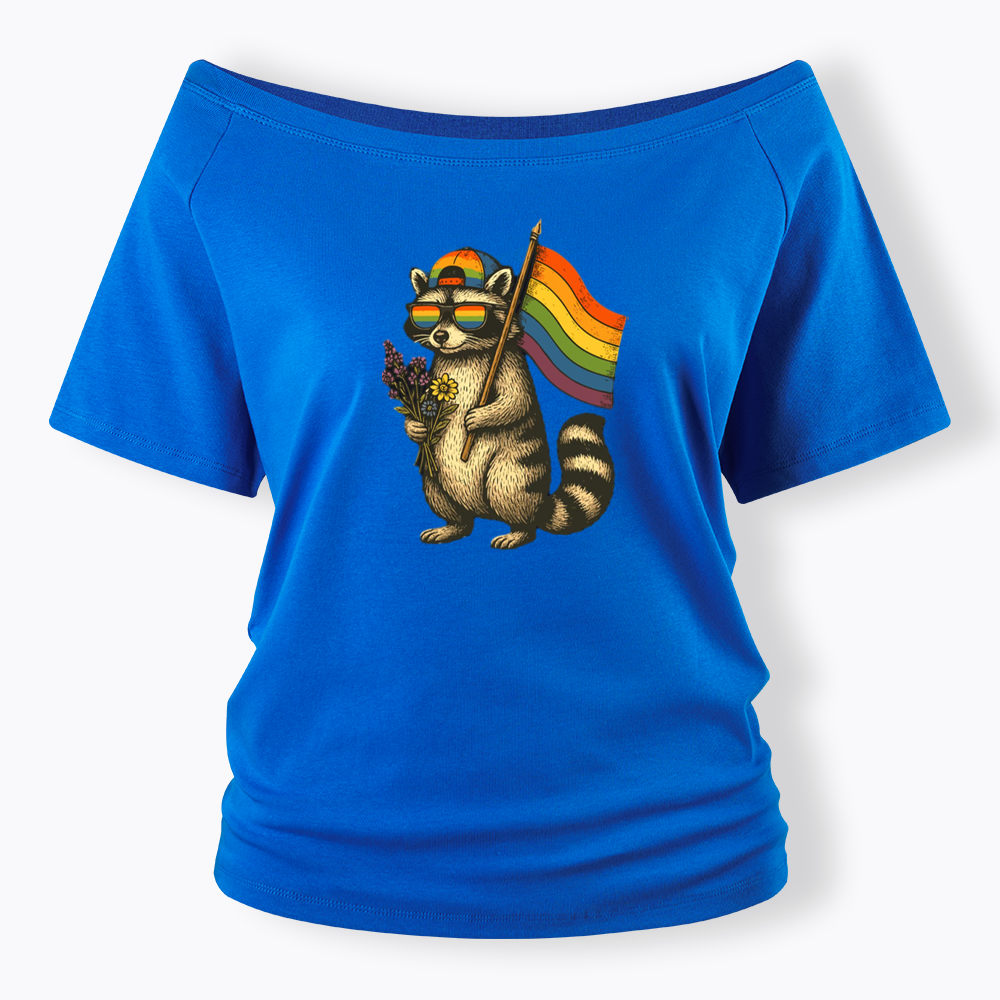 Raccoon Gay Pride Off Shoulder T-shirt