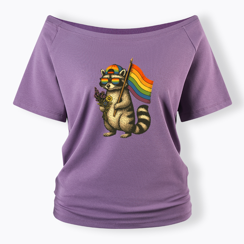 Raccoon Gay Pride Off Shoulder T-shirt