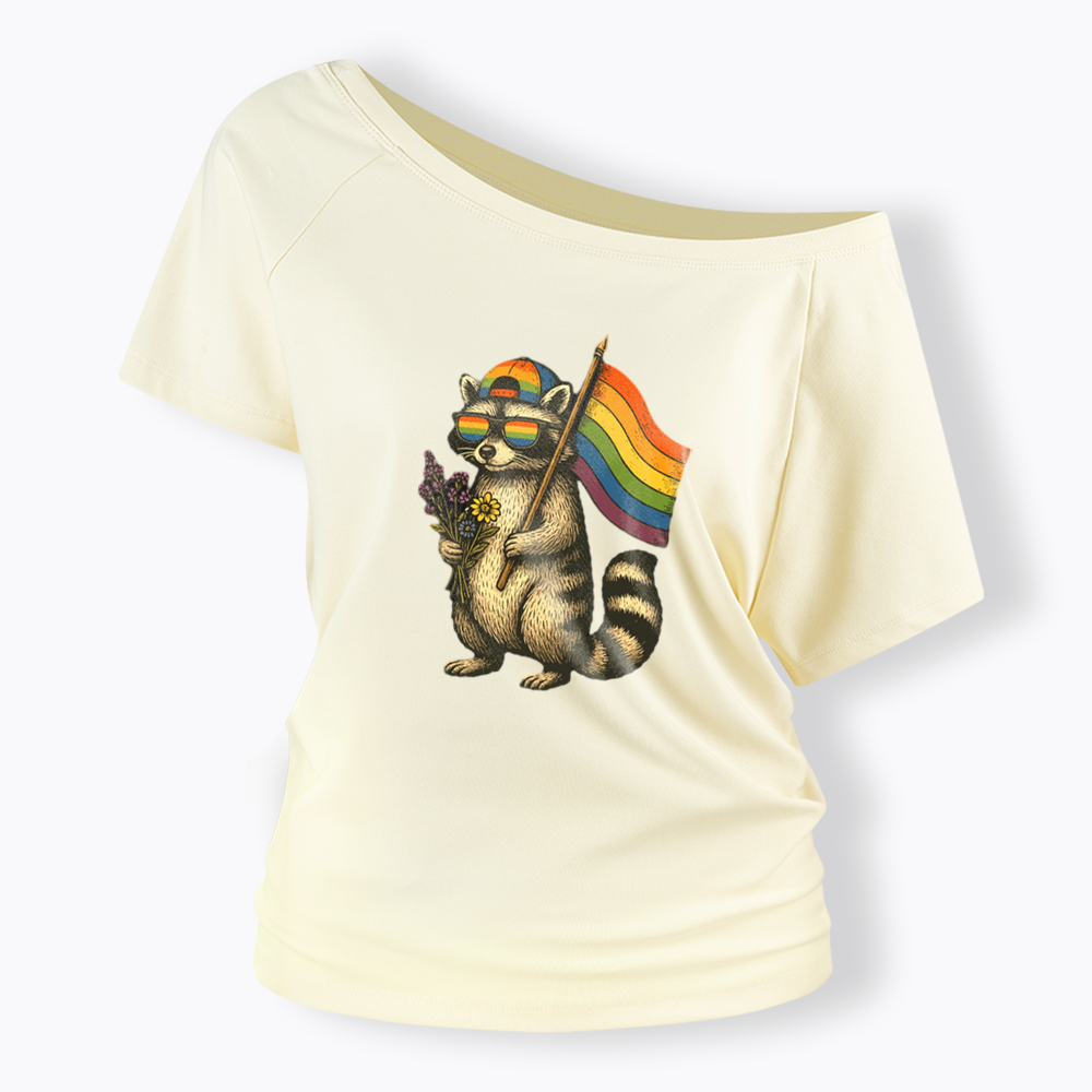Raccoon Gay Pride Off Shoulder T-shirt