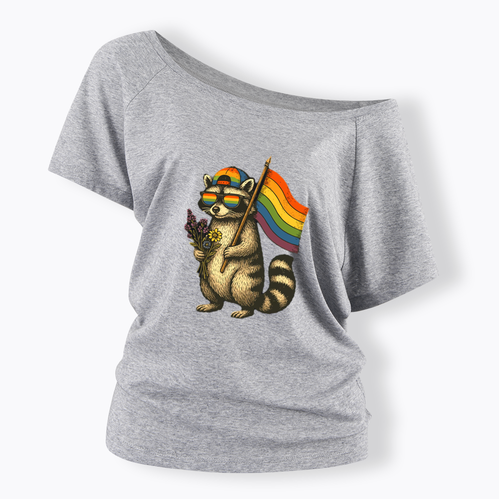 Raccoon Gay Pride Off Shoulder T-shirt