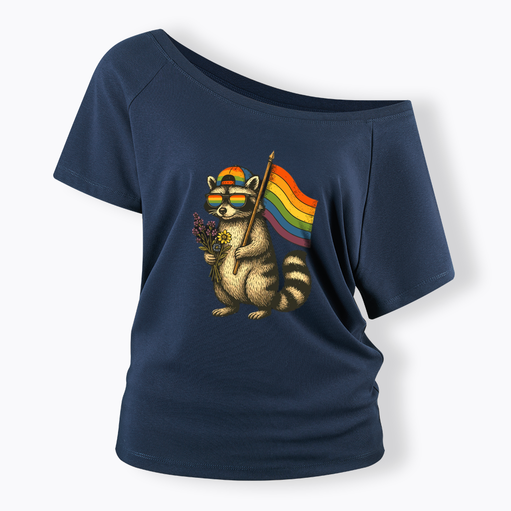 Raccoon Gay Pride Off Shoulder T-shirt