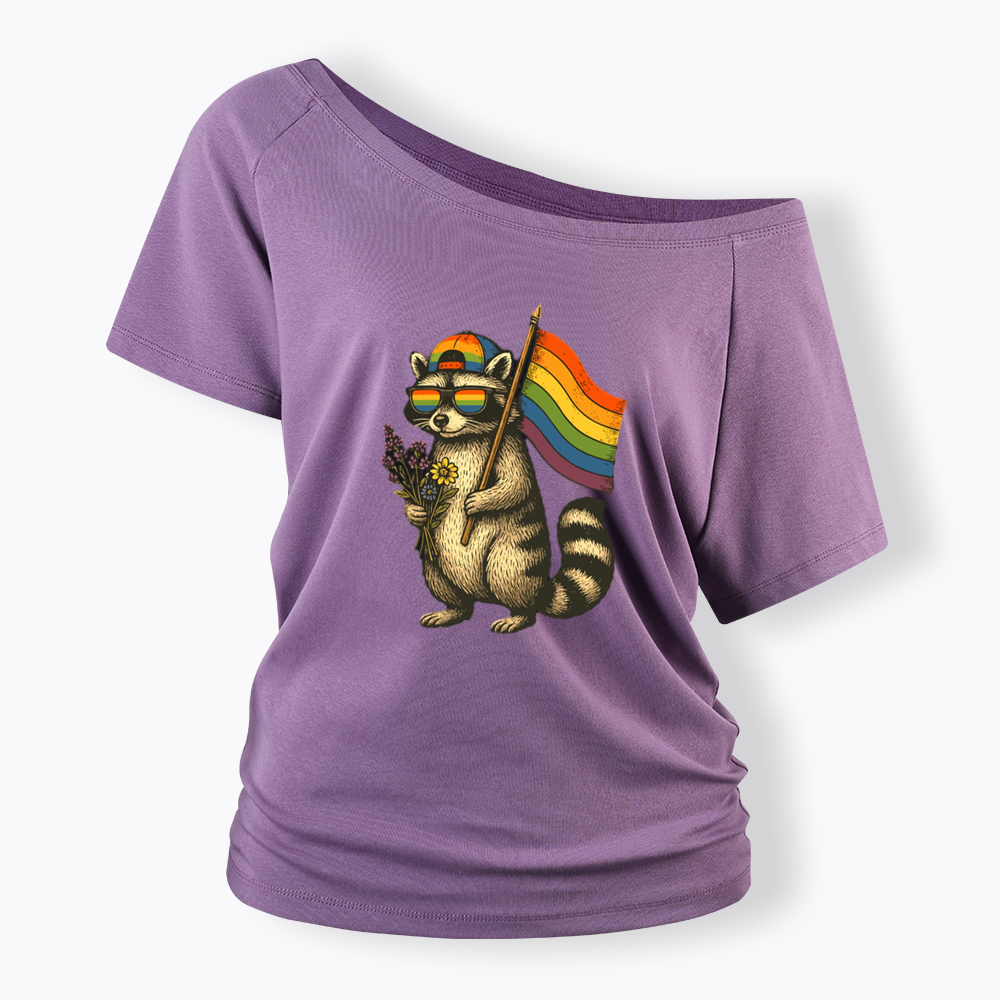 Raccoon Gay Pride Off Shoulder T-shirt