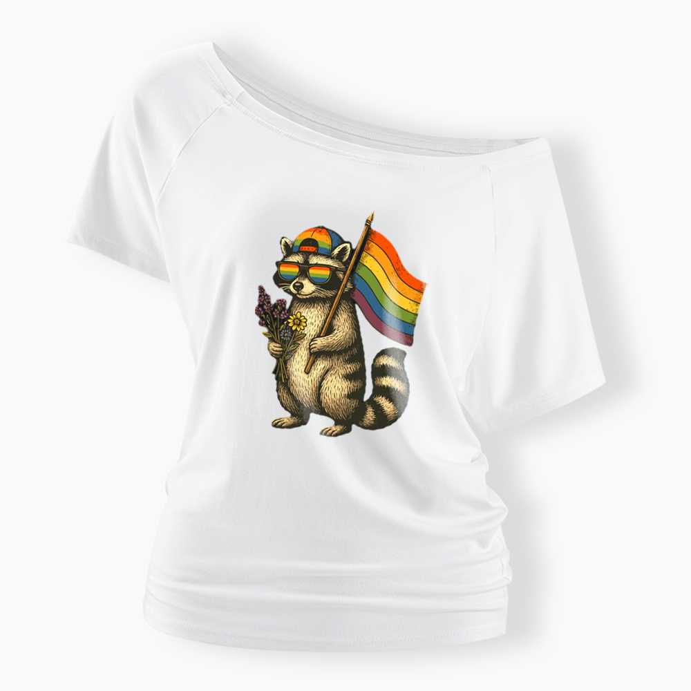 Raccoon Gay Pride Off Shoulder T-shirt