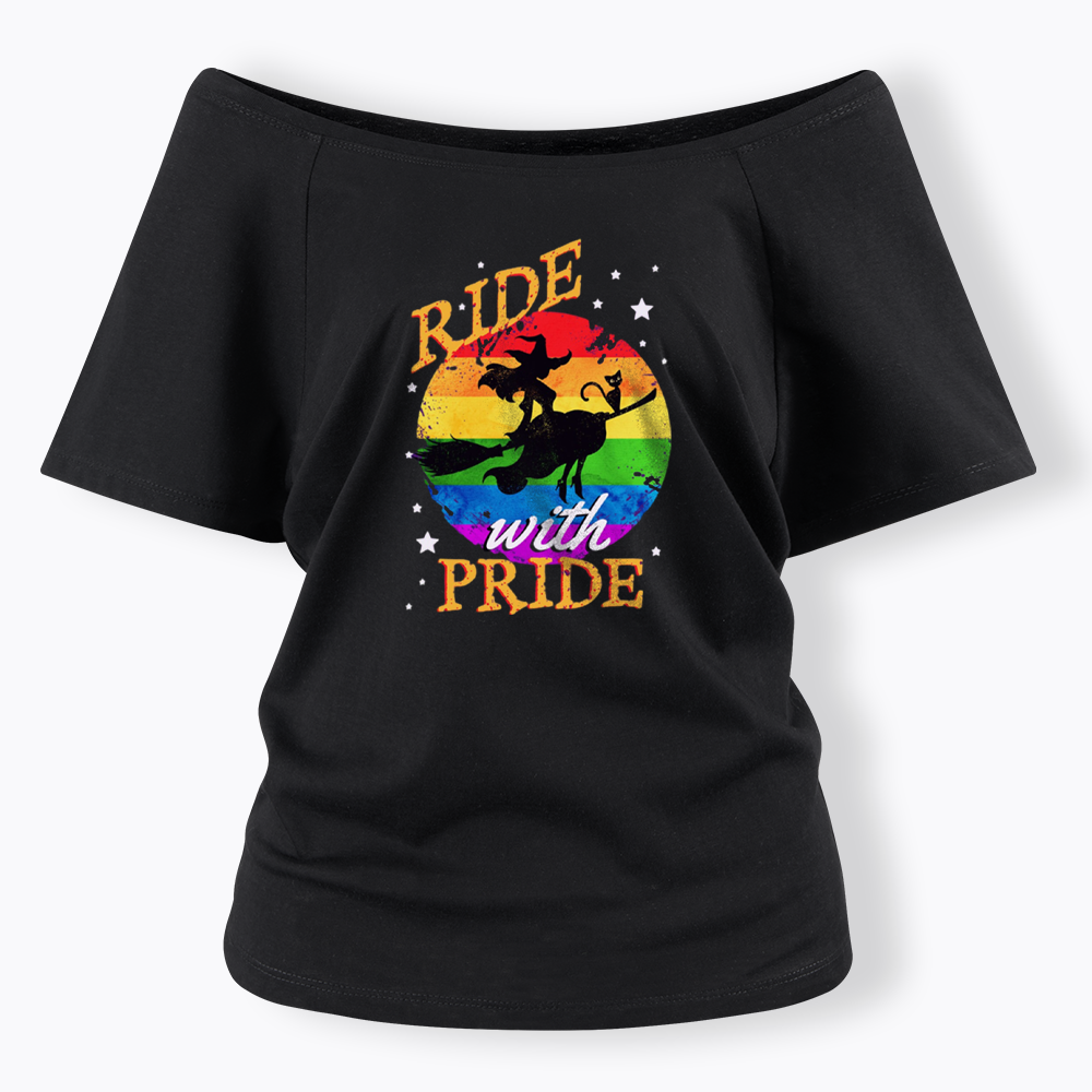 Ride with Pride Rainbow Off Shoulder T-shirt